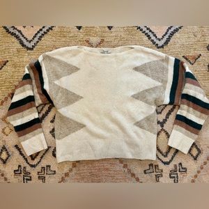 Madewell Stripe Sleeve Geo Pullover Sweater
